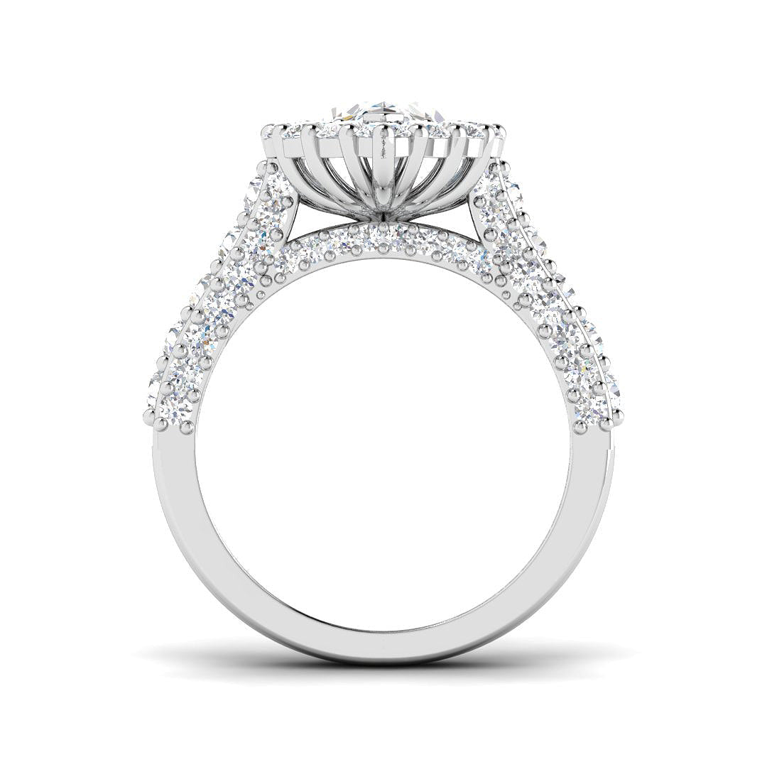 Lab Grown Round & Marquise Cut Diamond Pave Set Engagement Ring