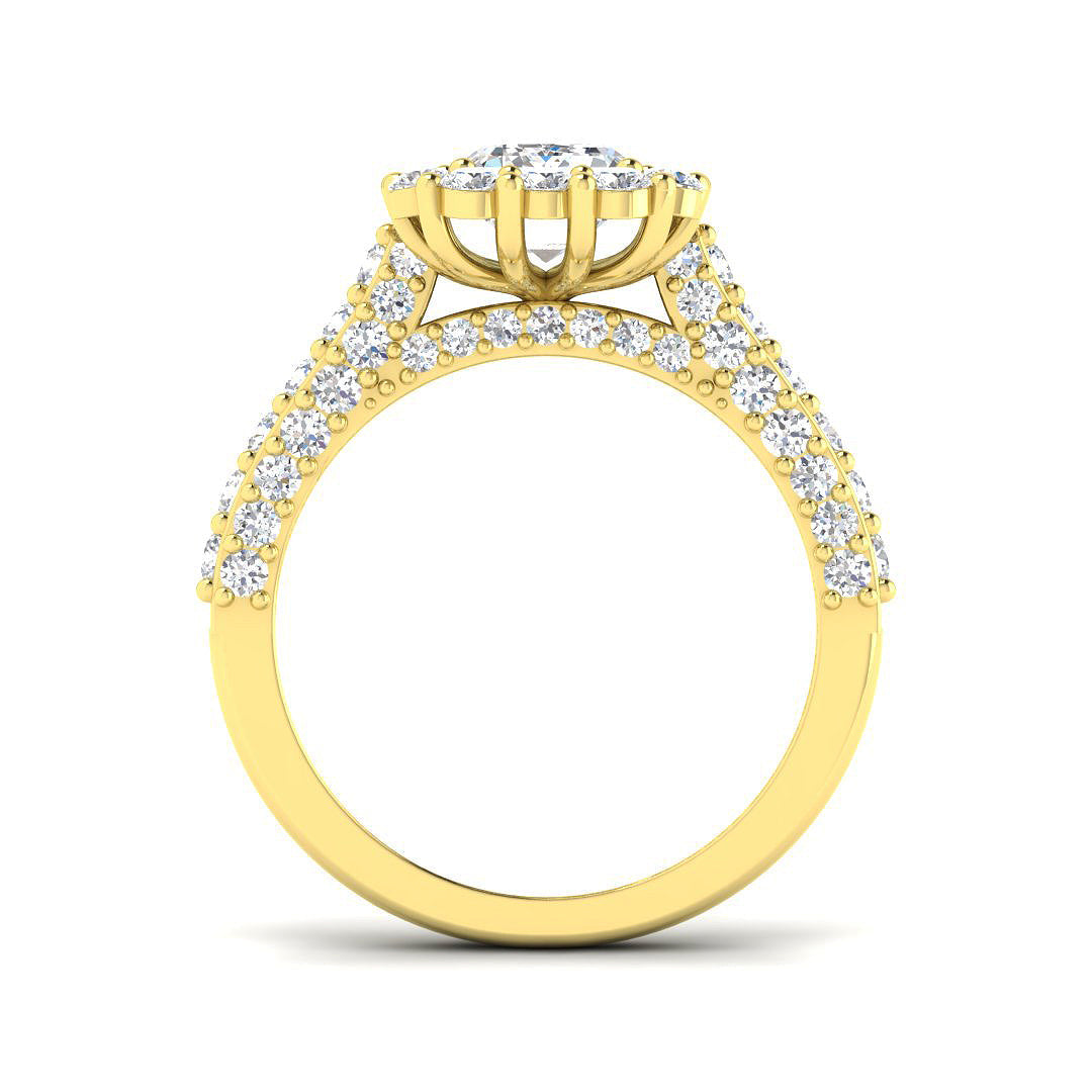 Lab Grown Round & Emerald Cut Diamond Engagement Ring