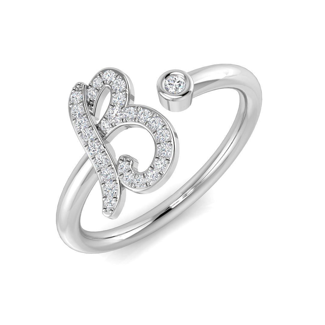 0.14 Carat Round Diamond Micro PavŽ & Bezel Script Letter B Initial Ring