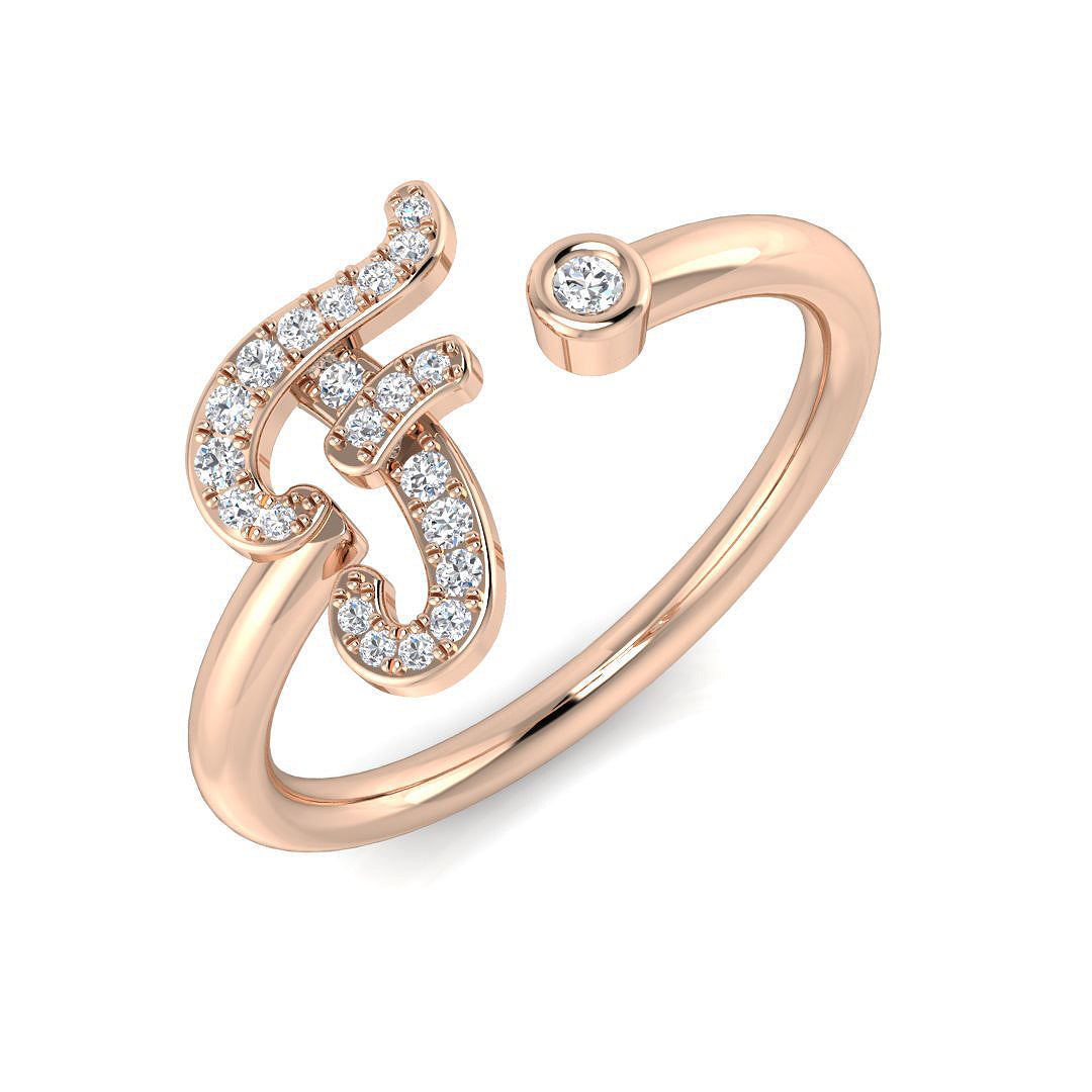 0.10 Carat Round Diamond Micro PavŽ & Bezel Script Letter F Initial Ring