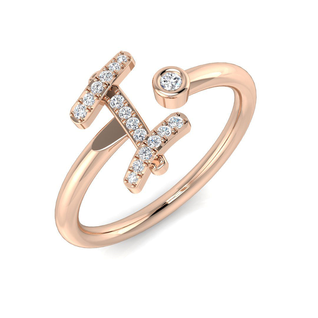 0.09 Carat Round Diamond Micro PavŽ & Bezel Script Letter I Initial Ring