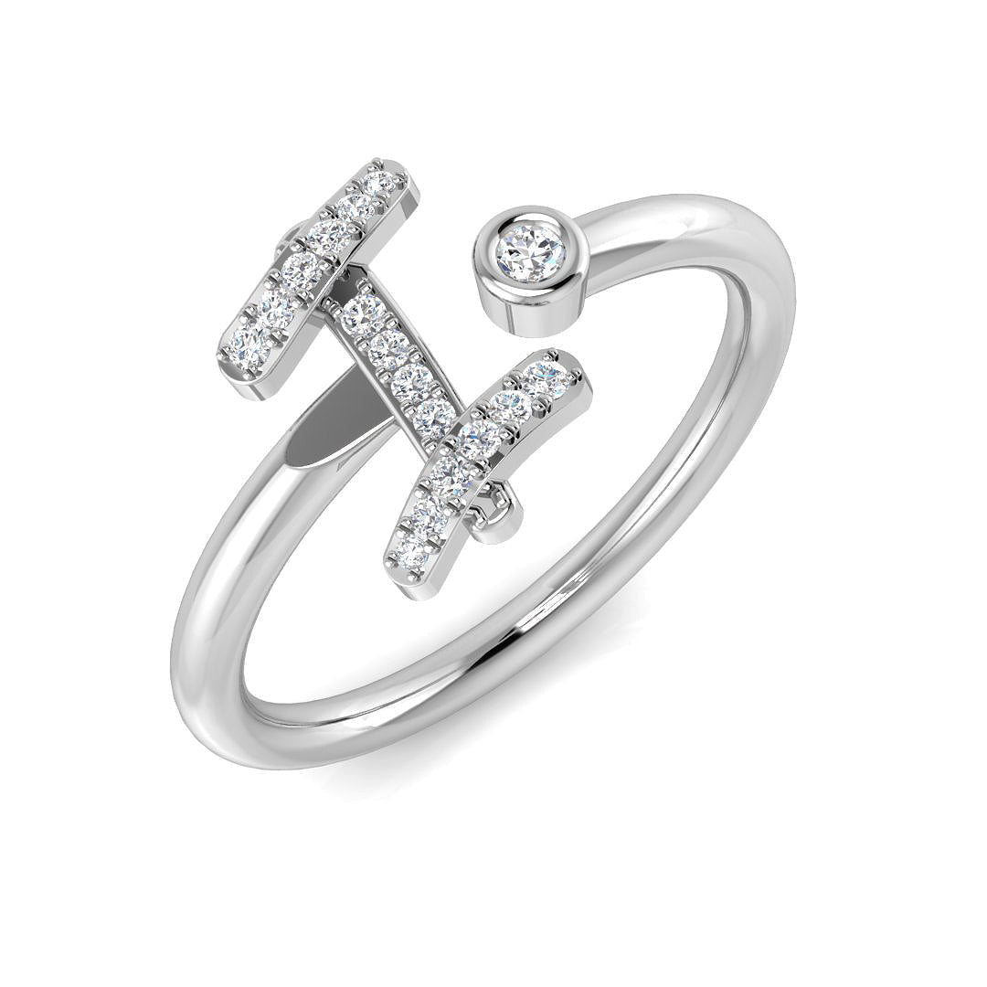 0.09 Carat Round Diamond Micro PavŽ & Bezel Script Letter I Initial Ring