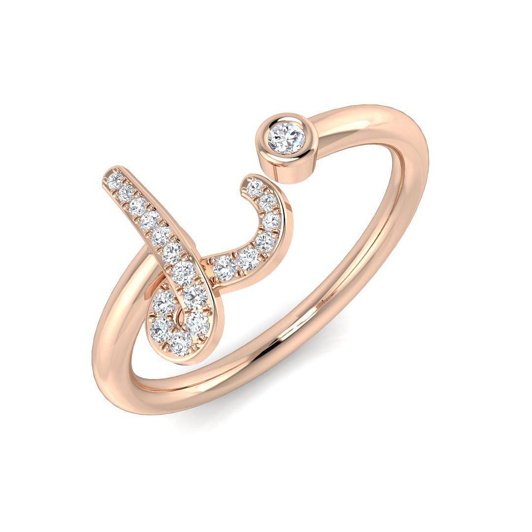 0.08 Carat Round Diamond Micro PavŽ & Bezel Script Letter L Initial Ring