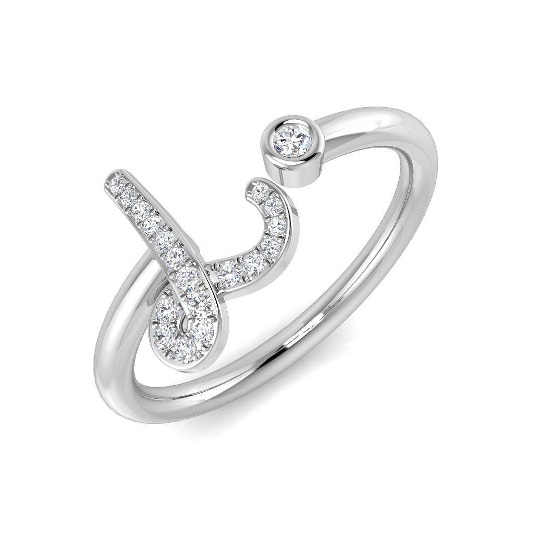 0.08 Carat Round Diamond Micro PavŽ & Bezel Script Letter L Initial Ring