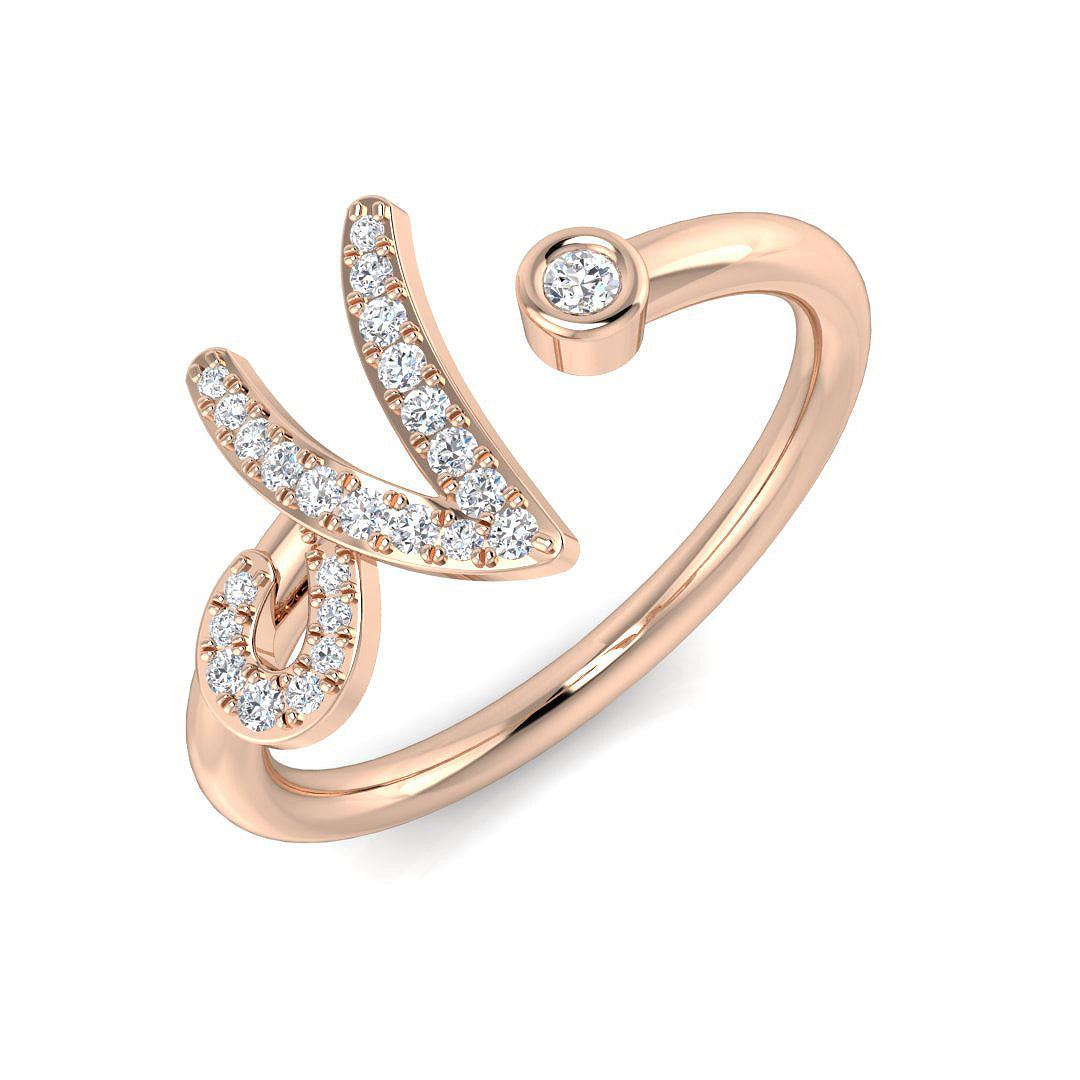 0.10 Carat Round Diamond Micro PavŽ & Bezel Script Letter N Initial Ring
