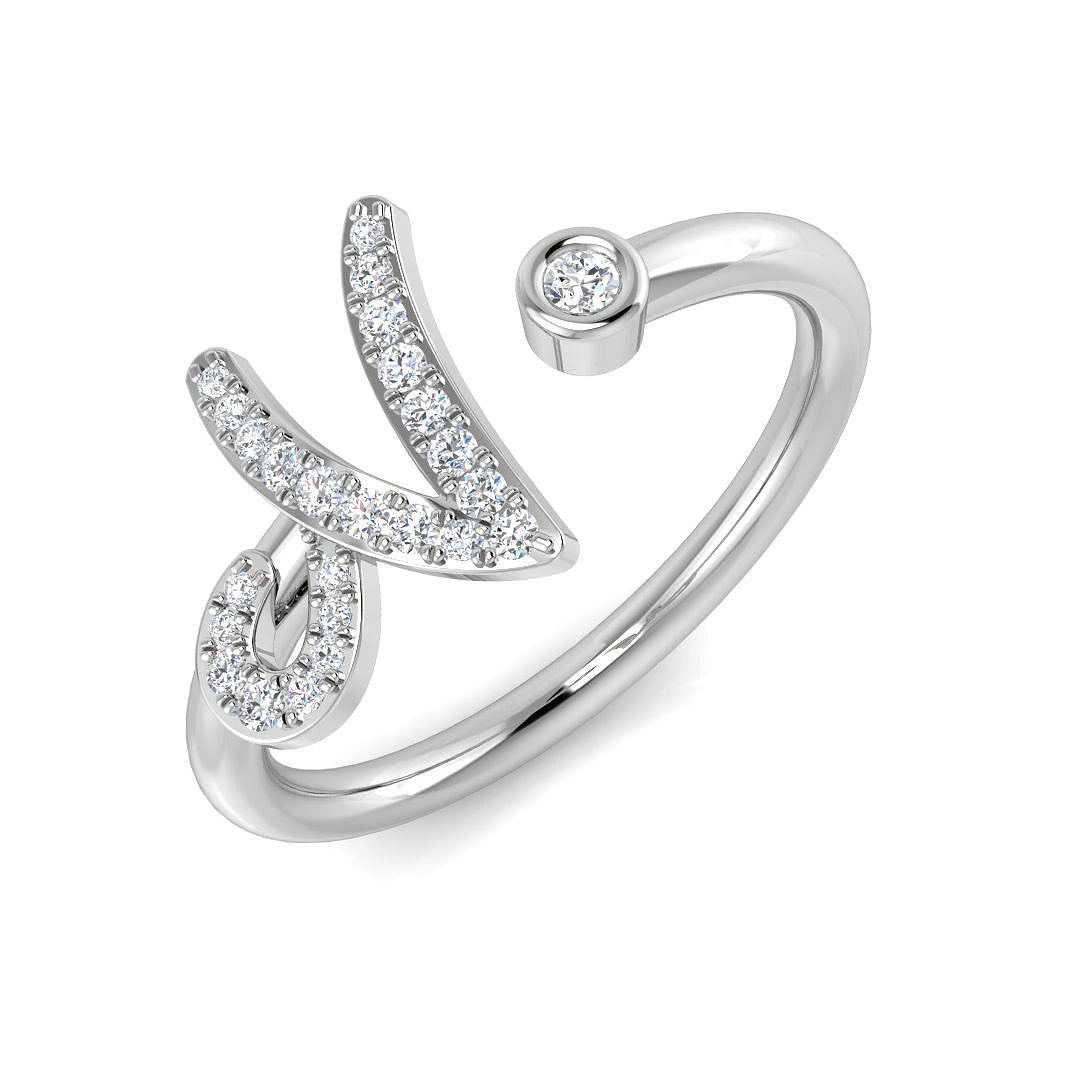 0.10 Carat Round Diamond Micro PavŽ & Bezel Script Letter N Initial Ring
