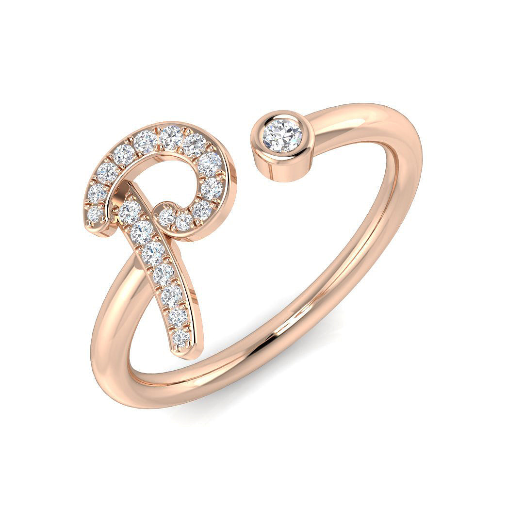 0.09 Carat Round Diamond Micro PavŽ & Bezel Script Letter P Initial Ring