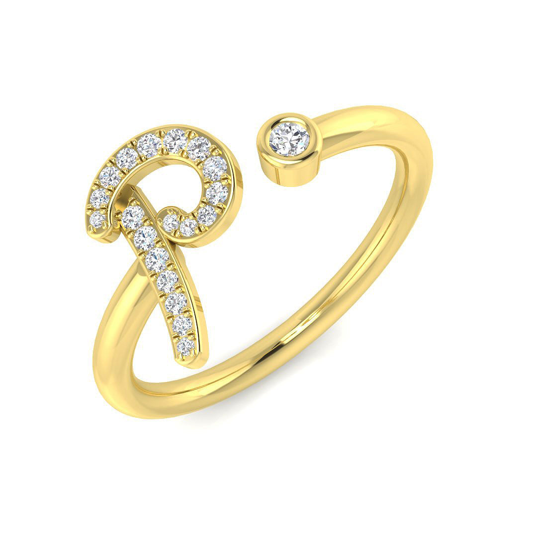 0.09 Carat Round Diamond Micro PavŽ & Bezel Script Letter P Initial Ring