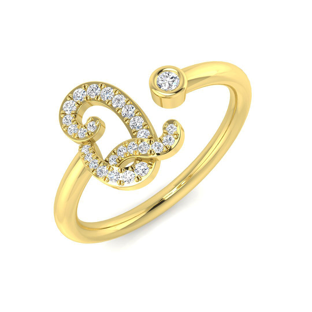 0.12 Carat Round Diamond Micro PavŽ & Bezel Script Letter Q Initial Ring