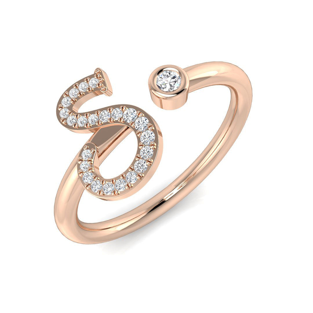 0.10 Carat Round Diamond Micro PavŽ & Bezel Script Letter S Initial Ring