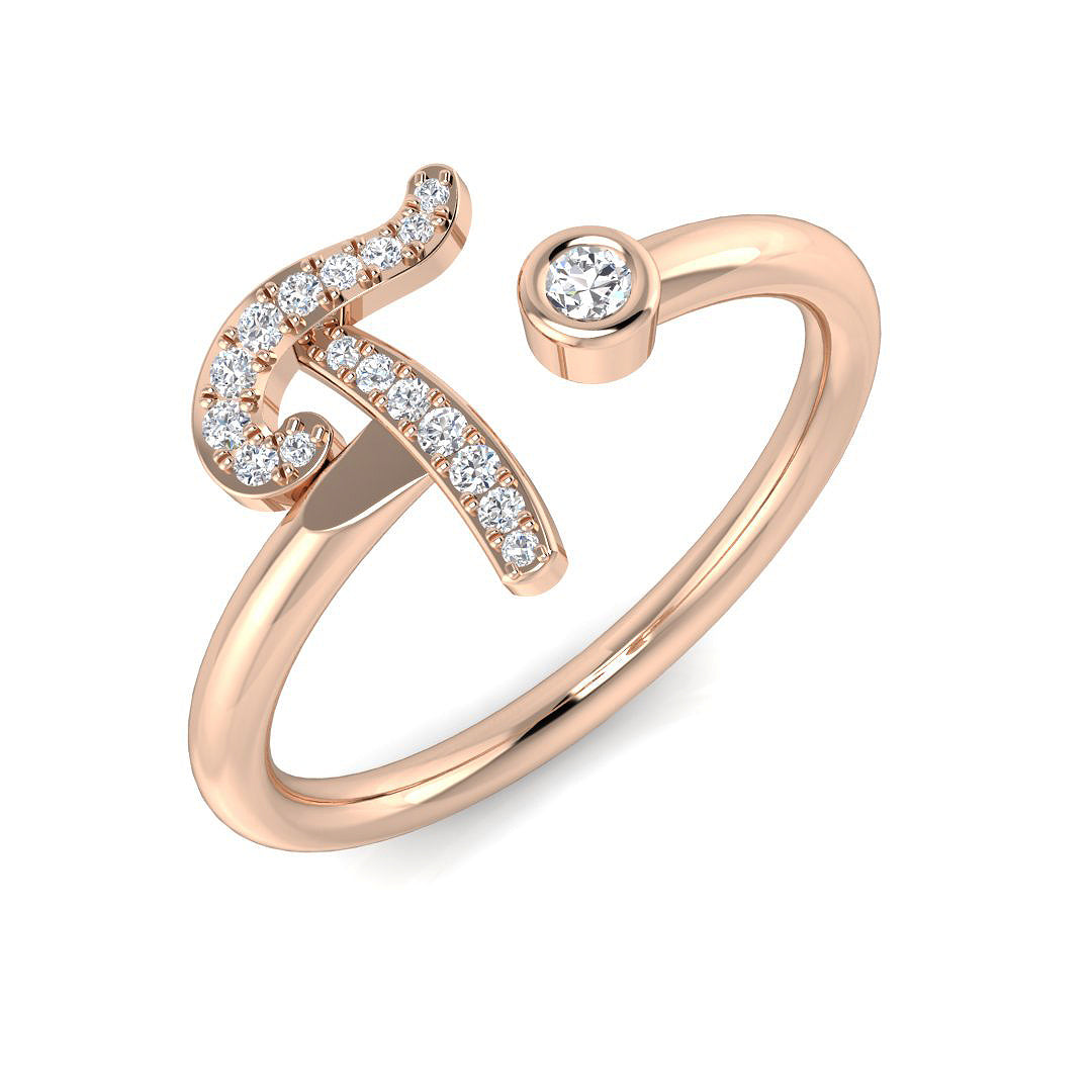0.09 Carat Round Diamond Micro PavŽ & Bezel Script Letter T Initial Ring