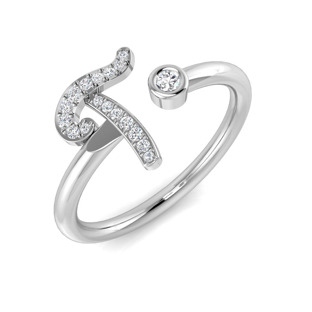 0.09 Carat Round Diamond Micro PavŽ & Bezel Script Letter T Initial Ring