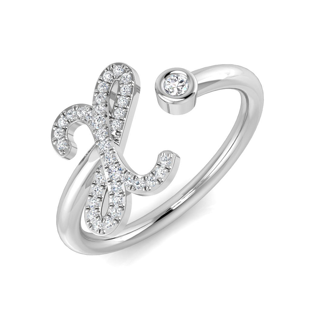 0.10 Carat Round Diamond Micro PavŽ & Bezel Script Letter X Initial Ring