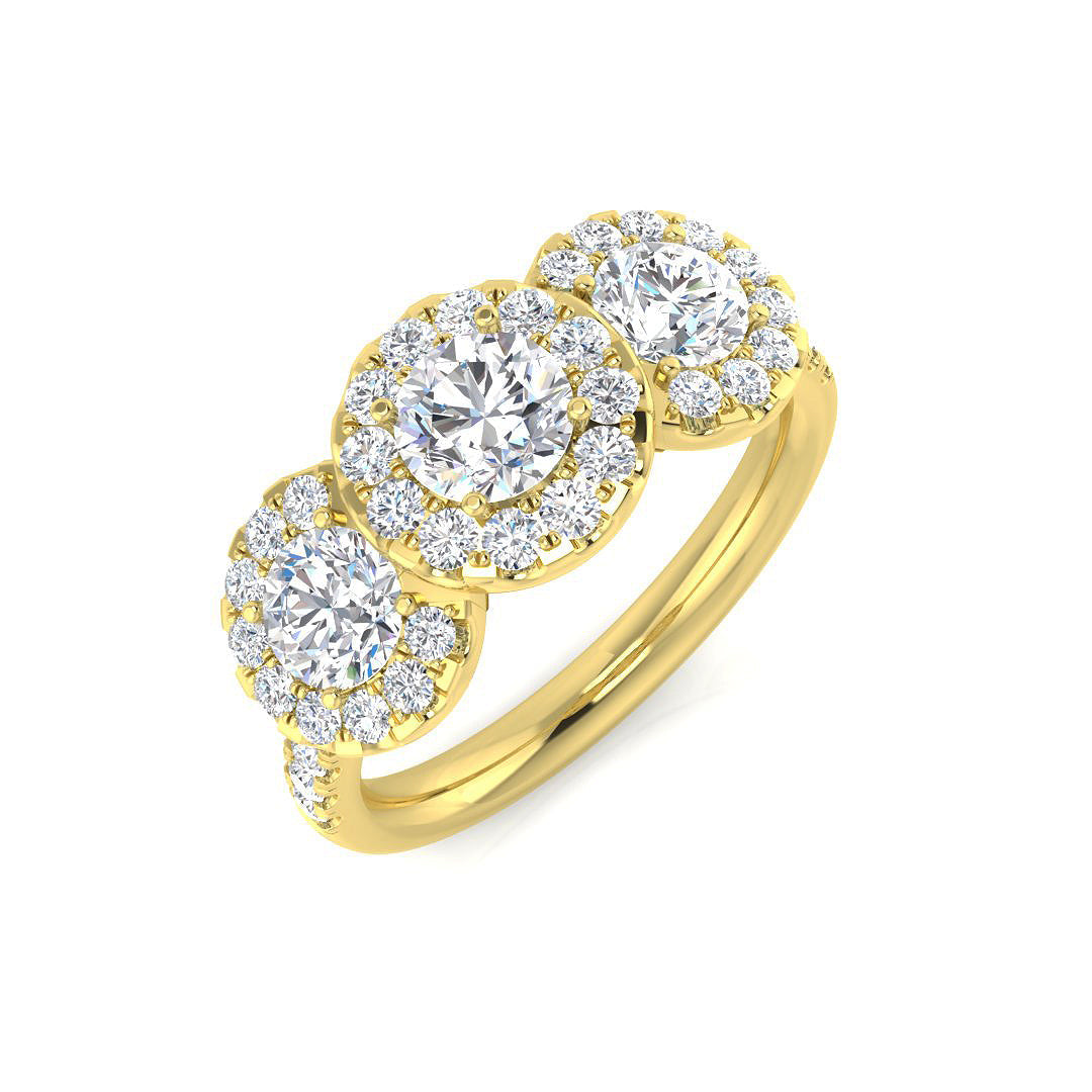 0.75-1.75ct Lab Grown D/VVS Round Cut Diamond 3-Stone Ring