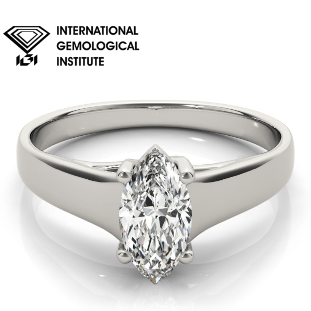 IGI Lab-Grown Marquise Cut Diamond 4-Prong Solitaire Engagement Ring.