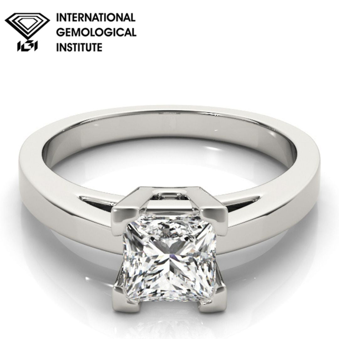 IGI Lab-Grown Princess Cut D-VVS Diamond Solitaire V-Split Engagement Ring.