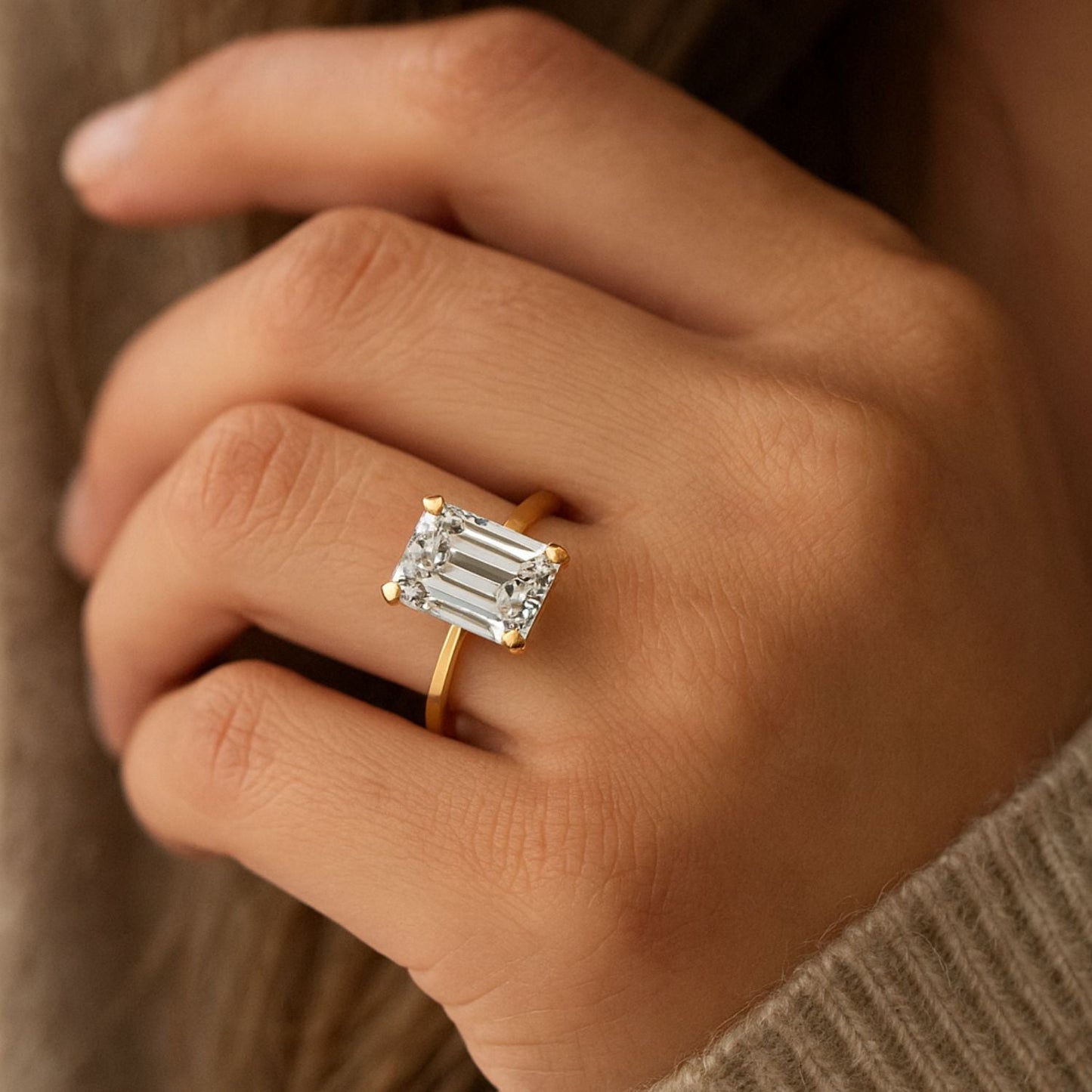 IGI Lab-Grown Emerald Cut D-VVS Diamond Solitaire Engagement Ring.
