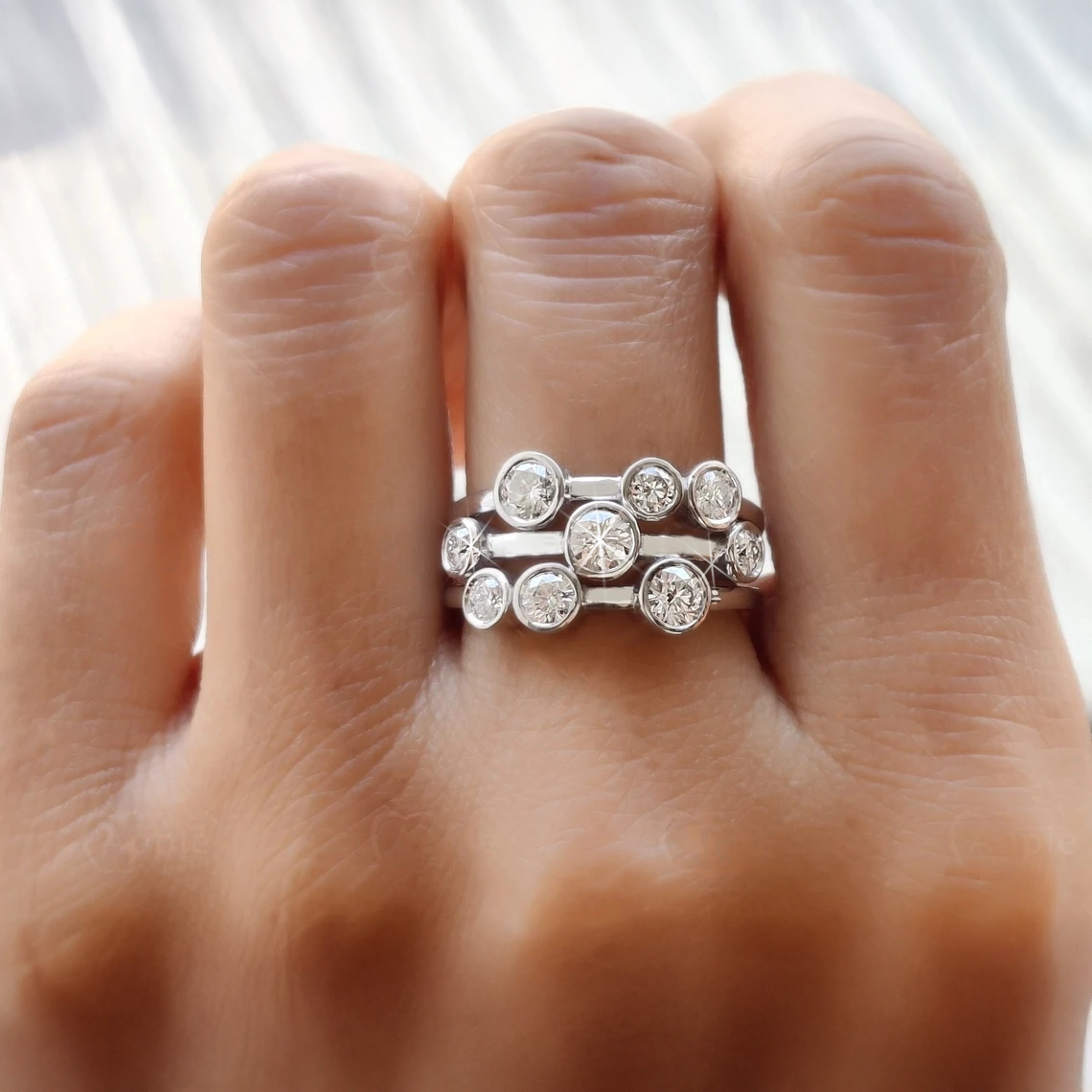 Lab-Grown Diamond Bubble Ring 2.00 Carat Gold & Platinu Handmade