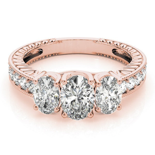 18K Yellow Gold Oval Cut Trilogy Engagement Ring Ð 2Ct DE/VS Lab Grown Diamond