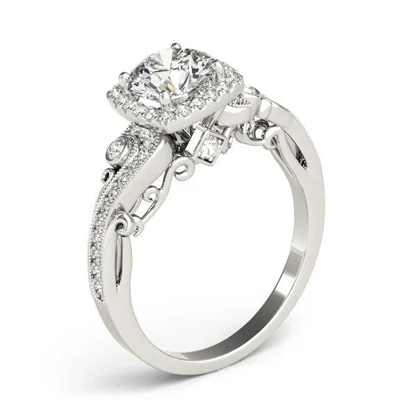Lab Grown Round Diamond Halo Engagement Ring 18K Rose Gold
