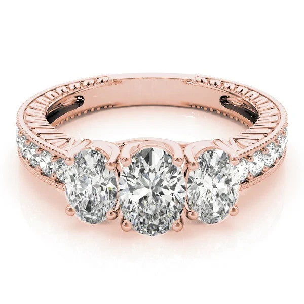18K Gold Oval Cut Trilogy Engagement Ring Ð 2Ct DE/VS Lab Grown Diamond