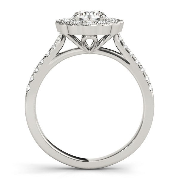 Lab Grown Round Diamond Halo Engagement Ring 18K White Gold