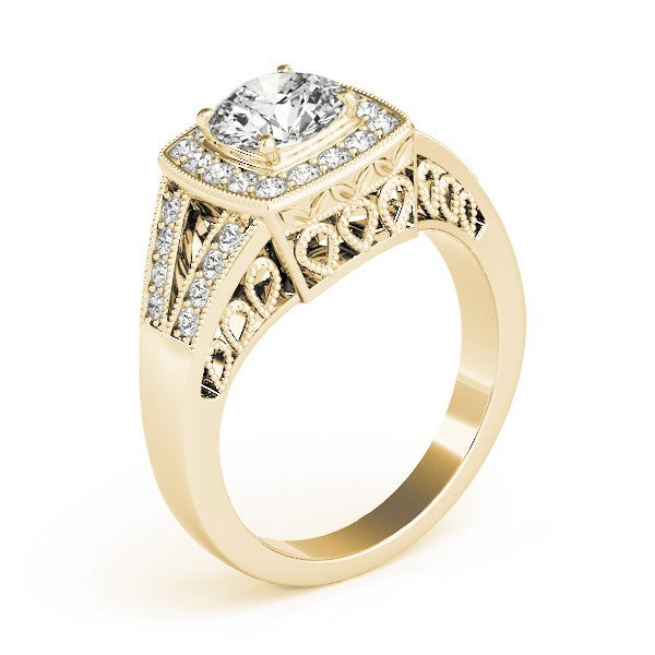 2Ct DE/VS Lab Grown Round Diamond Halo Engagement Ring 18K Yellow Gold