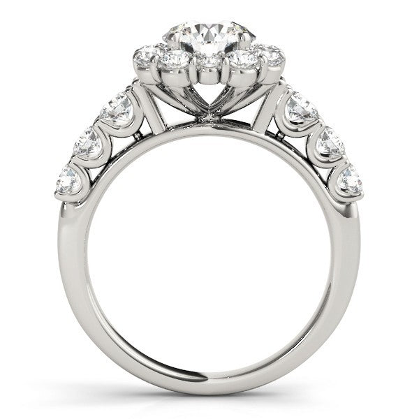 3.00 Carat Lab Grown Round Cut Diamond Halo Engagement Ring 18K White Gold