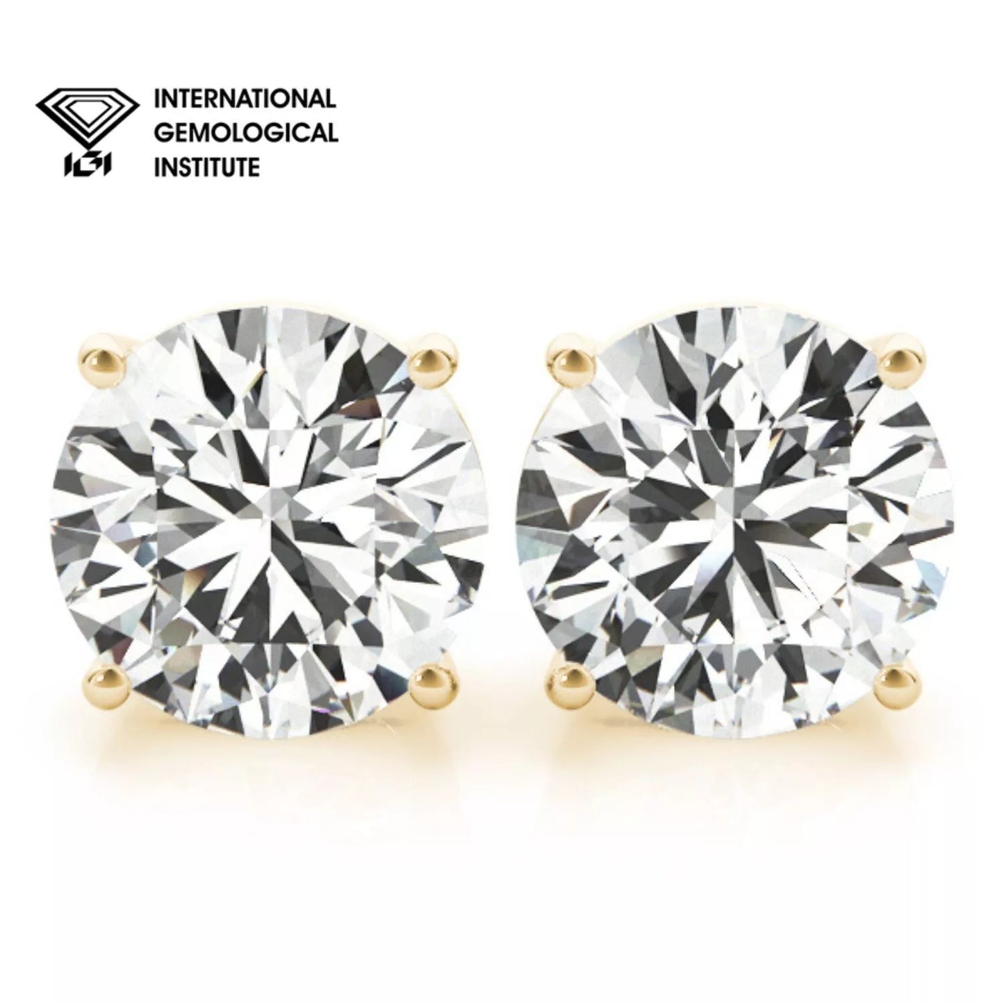 2.00ct Round Cut Lab-Grown Diamond Studs Earring In 18K Yellow Gold