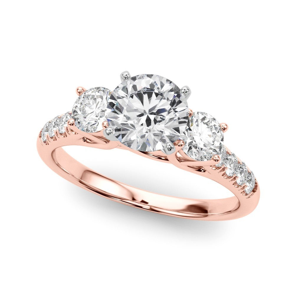 Lab Grown Round Diamond 3 Stone Engagement Ring Platinum DE/VS 2CT