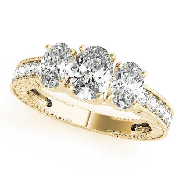 18K Gold Oval Cut Trilogy Engagement Ring Ð 2Ct DE/VS Lab Grown Diamond