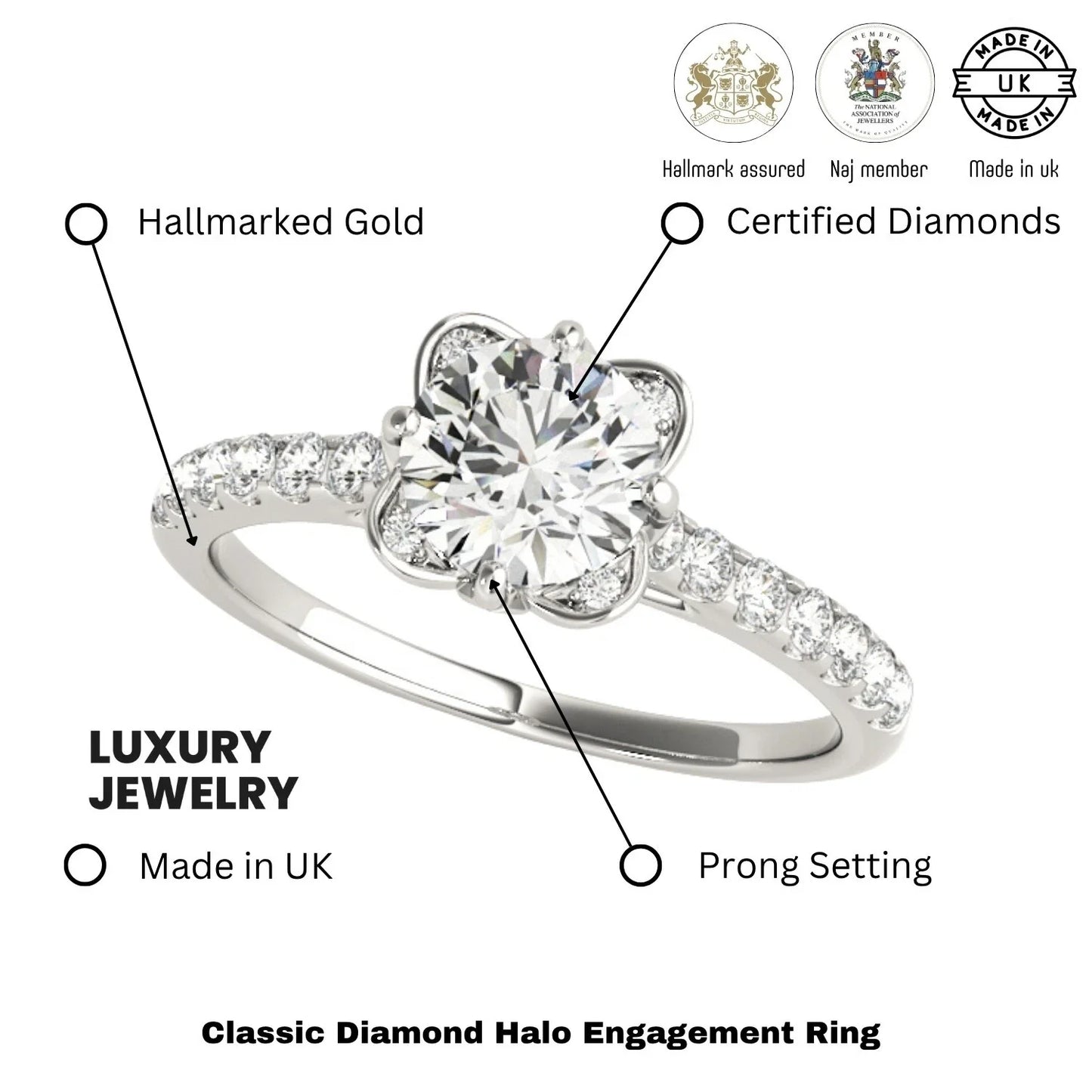 2.00Ct DE/VS Lab Grown Round Diamond Halo Engagement Ring 18K Yellow Gold