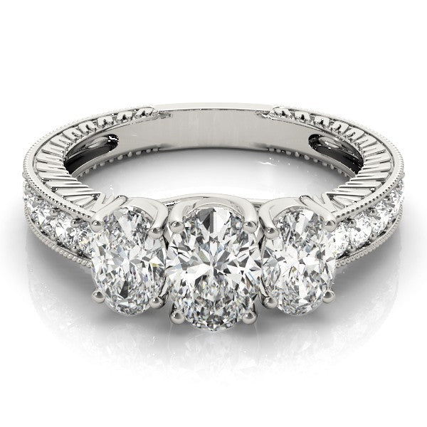 18K Yellow Gold Oval Cut Trilogy Engagement Ring Ð 2Ct DE/VS Lab Grown Diamond