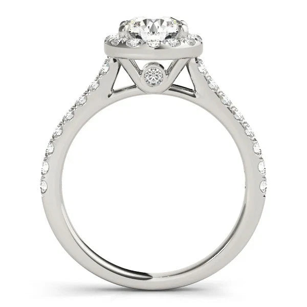 Lab Grown Round Cut Diamond Halo Engagement Ring In Yellow Gold.