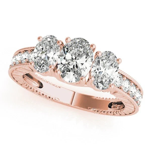 18K Gold Oval Cut Trilogy Engagement Ring Ð 2Ct DE/VS Lab Grown Diamond