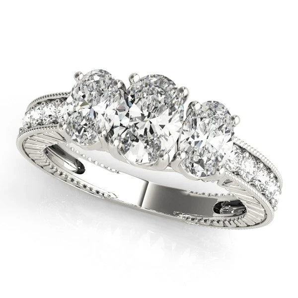 18K Gold Oval Cut Trilogy Engagement Ring Ð 2Ct DE/VS Lab Grown Diamond