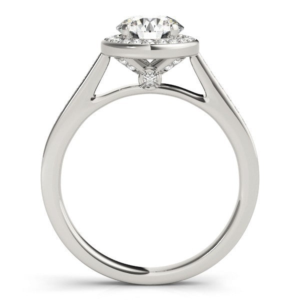 Lab Grown Round Diamond Halo Engagement Ring 18K White Gold