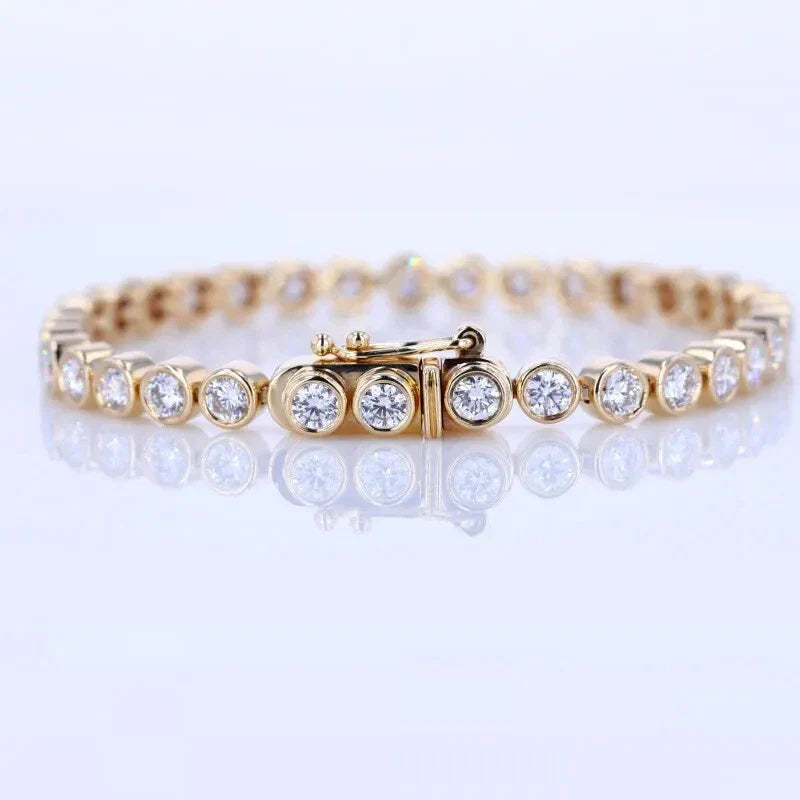 4.00 Carat Natural Round Cut Diamond Bezel-set Tennis Bracelet Yellow Gold