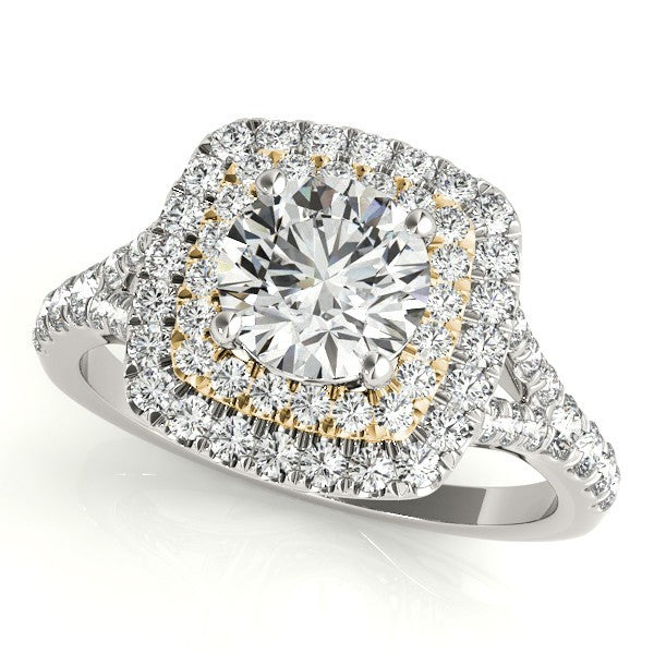 Lab Grown Round Diamond Halo Engagement Ring 18K Yellow Gold