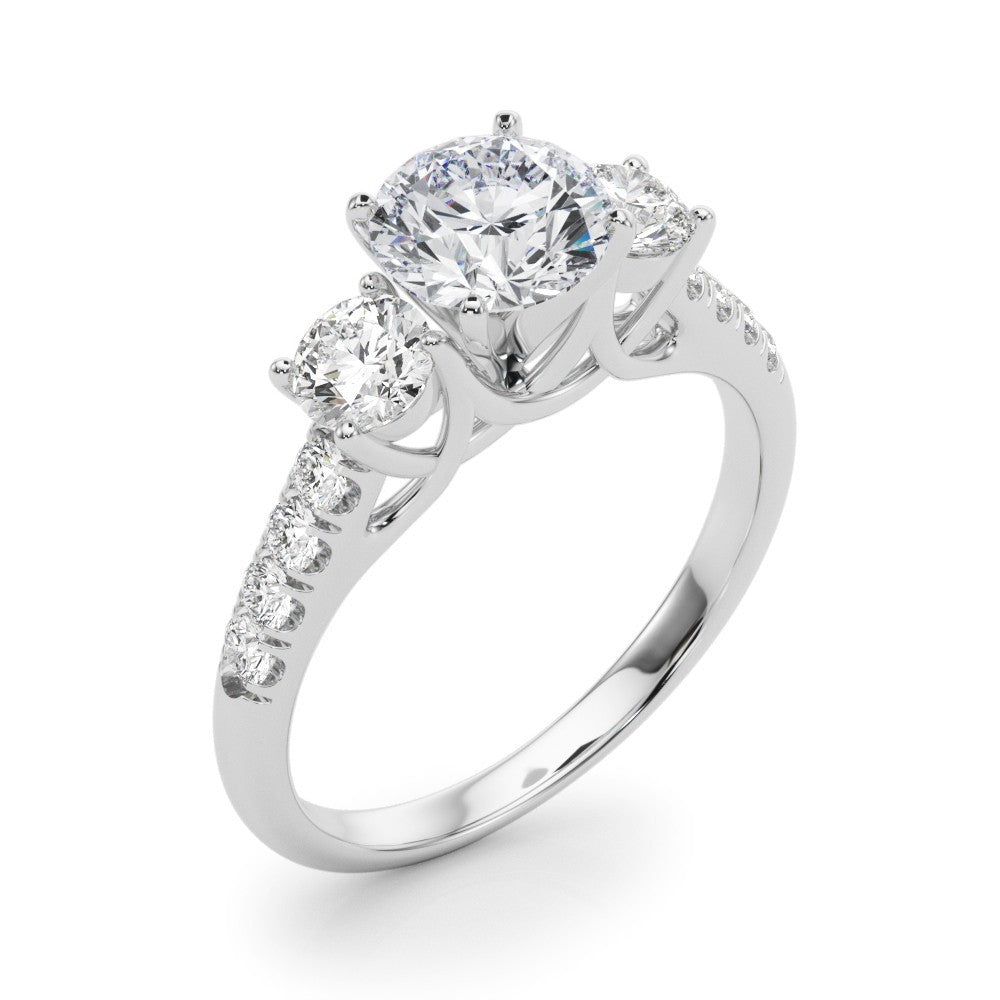 Lab Grown Round Diamond 3 Stone Engagement Ring Platinum DE/VS 2CT