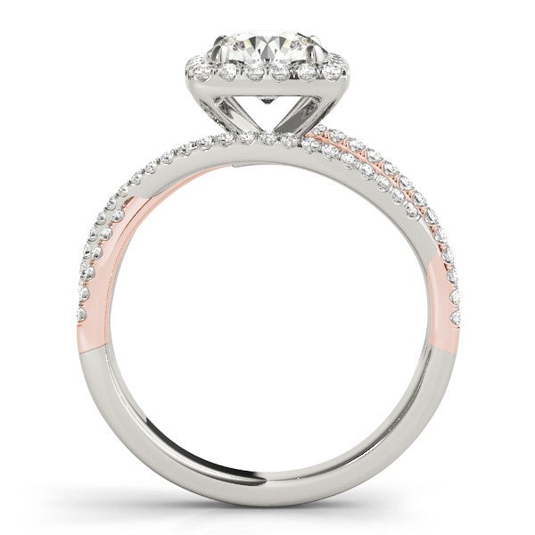 Lab Grown Round Diamond Halo Engagement Ring 18KYellow Gold