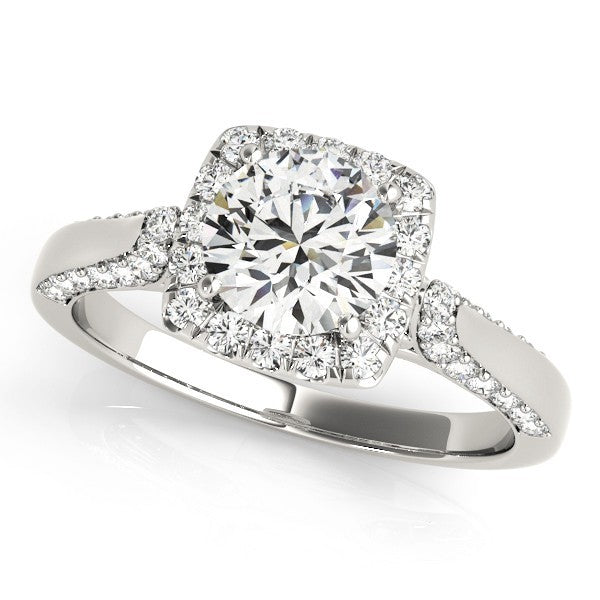 Lab Grown Round Diamond Halo Engagement Ring 18K Yellow Gold