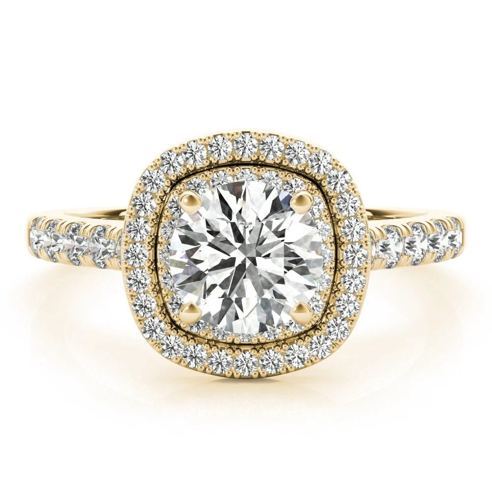 Lab Grown Round Cut Diamond Halo Engagement Ring In 18K Rose Gold.