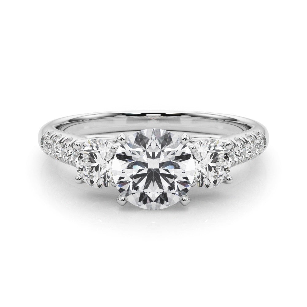 Lab Grown Round Diamond 3 Stone Engagement Ring Platinum DE/VS 2CT