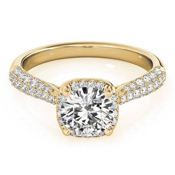 Lab Grown Round Diamond Halo Engagement Ring 18K Yellow Gold