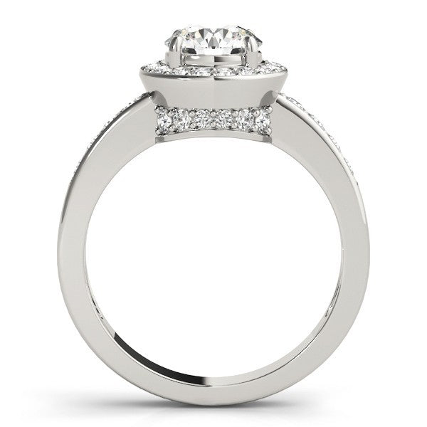 Lab Grown Round Diamond Halo Engagement Ring 18K White Gold