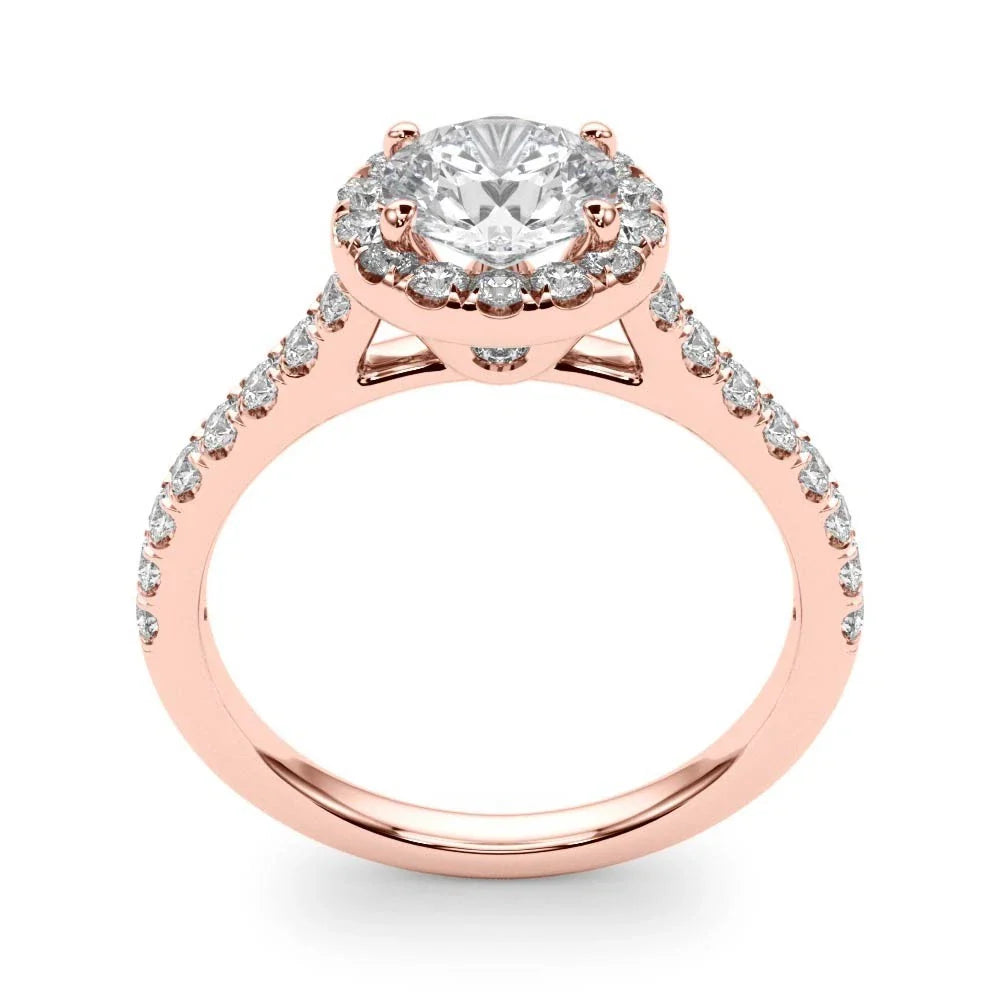 Lab Grown Round Cut Diamond Halo Engagement Ring In Yellow Gold.