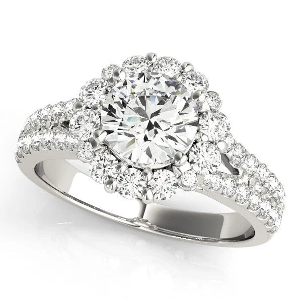 Lab Grown Round Diamond Halo Engagement Ring In Platinum