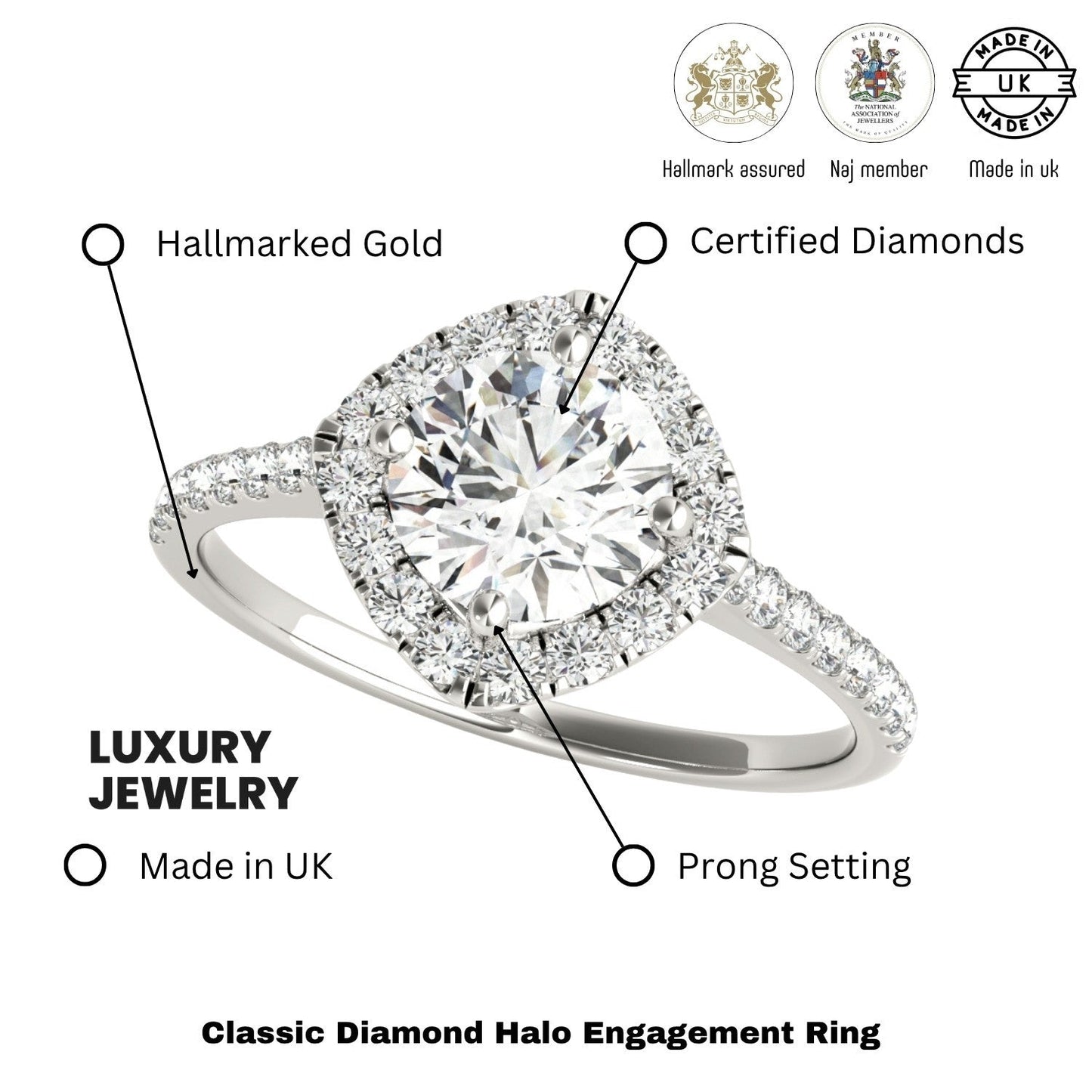 2.00 Ct DE/VS Lab-Grown Diamond Halo Engagement Ring in Platinum