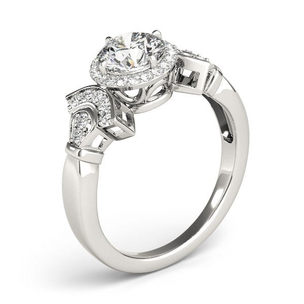 Lab Grown Round Diamond Halo Engagement Ring 18K White Gold